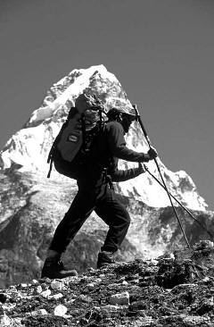 Erik Weihenmayer in the shadow of Ama Dablam