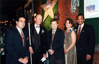 Columnise Dan Rodricks, NFB Director of Governmental Affairs James Gashel, after-dinner speaker Frank Luntz, Director of Special Projects Betsy Zaboroaski, and honorary chairman for the evening and Governor Parris Glendenning's Chief of staff Major Riddick.