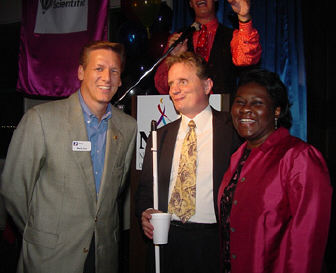 Standing together are honorary event chairman Mark Furst, CCM, president of Greater Baltimore Allfirst Bank;NFB President Marc Maurer;and Frances Wright, vice president of the not-for-profit banking division of Allfirst Bank.