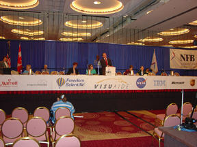 Sponsor banners on platform(Marc Maurer at podium)