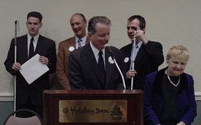 (left to right) Jesse Hartle, James Gashel, Marc Maurer, James McCarthy, and Diane McGeorge stand behind the head table.