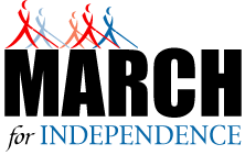 The March for Independence logo includes these words along with five Whozits in a line.