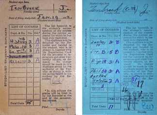 Two of Dr. tenBroek�s grade cards from the California School for the Blind