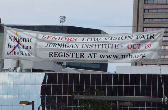 The Possibilities Fair street banner hung above a Baltimore intersection for several weeks before the fair took place.