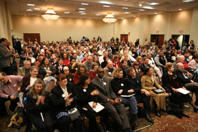 The Columbia Room filled early with eager Federationists. The overflow crowd was able to take part in the briefing in the comfort of the Discovery Room.