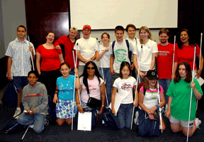 The 2006 Circle of Life class and facilitators: front row, left to right: Edgar Gonzalez, Karen Arcos, Minh Tam Ha, Anne Naber, Lizzie Conlin, Ellen Bartelt; back row, left to right: Robert Hooper, Kris Sims (facilitator), Cody McFarland, Tim Paulding (facilitator), Nola Parker/Hubbard, Nick Cocchiarella, Mark Riccabono (project manager), Mary Jo Thorpe (lead instructor), B.J. Sexton (facilitator), and Anna Muaswes (facilitator).