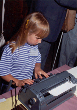 Ellen Bartlett uses her Braillewriter for math work and when she doesn�t have to worry about portability.