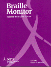The braille monitor cover features our confident whozit striding across a brilliant purple background.