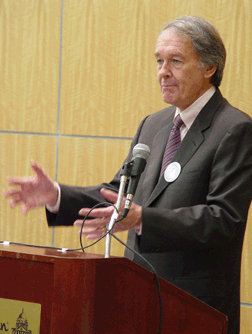 Congressman Ed Markey addresses the gathering.