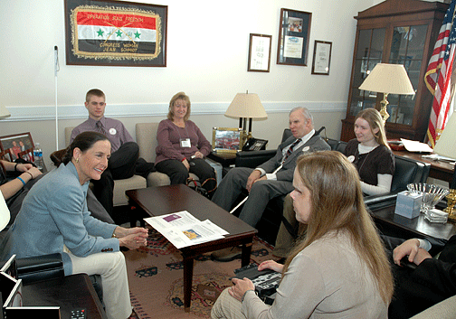 Ohio Congresswoman Jean Schmidt listens intently to constituent concerns. Seated left to right are Representative Schmidt, Lucas Cassi, Cindy Conley, Paul Dressell, Lauren Adams, and Deborah Kendrick.