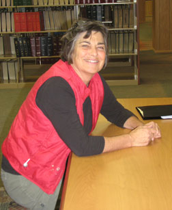 Her job finished, Ann Cunningham sits at a table in the Jacobus tenBroek Library before heading home to Denver.