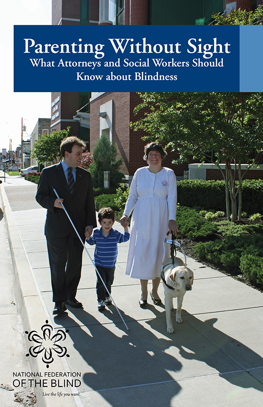 Cover of Parenting Without Sight - A blind couple walks with thier son.