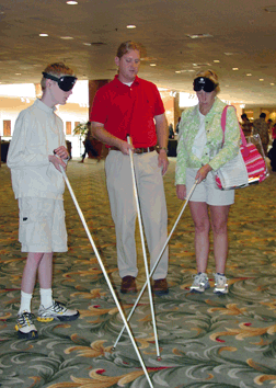 Often, blind people will try to rely on their remaining vision when it would be more convenient to use their other senses and blindness techniques. This is why sleepshade training is so important, especially with regards to cane travel.