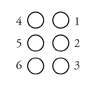 Braille cell with dots numbered.