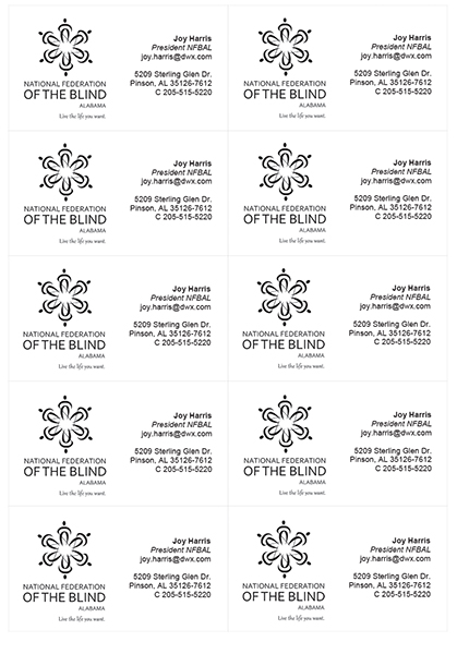 A graphic of a sheet of business cards with the square logo on the left and the contact info on the right.
