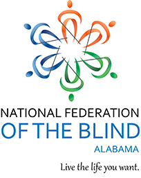 The National Federation of the Blind of Alabama square logo with tagline in full color.
